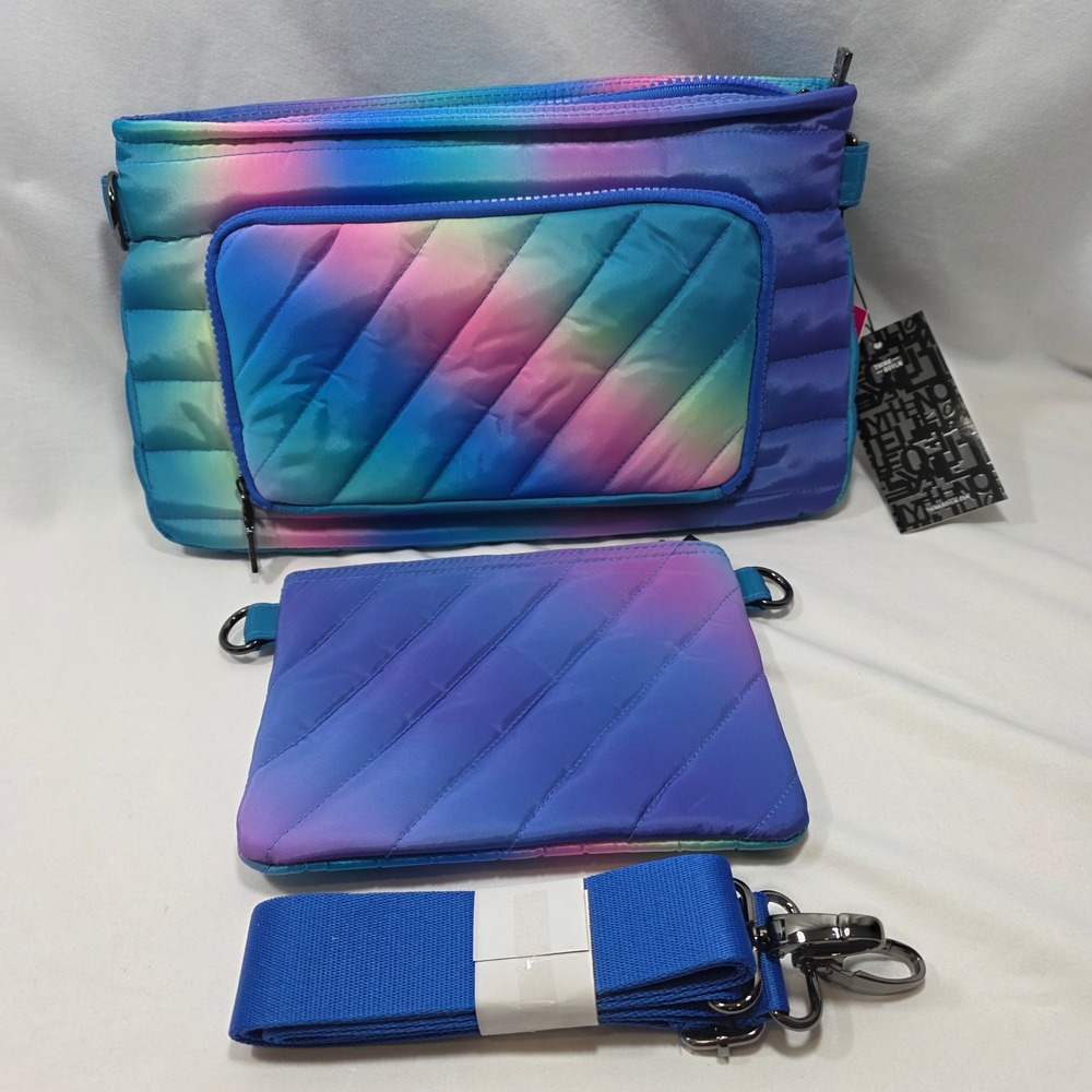 Think Royln Wingman Bag Blue Lagoon Ombre Quilted Puffer Crossbody RFID NEW